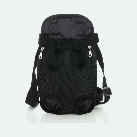 Black mesh legs-out front carrier with an elastic neck opening, side zips and adjustable straps