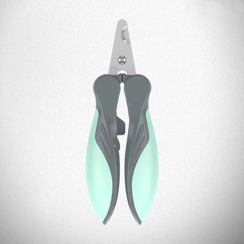 Dog nail clippers with stainless steel blades and mint green two-tone handles